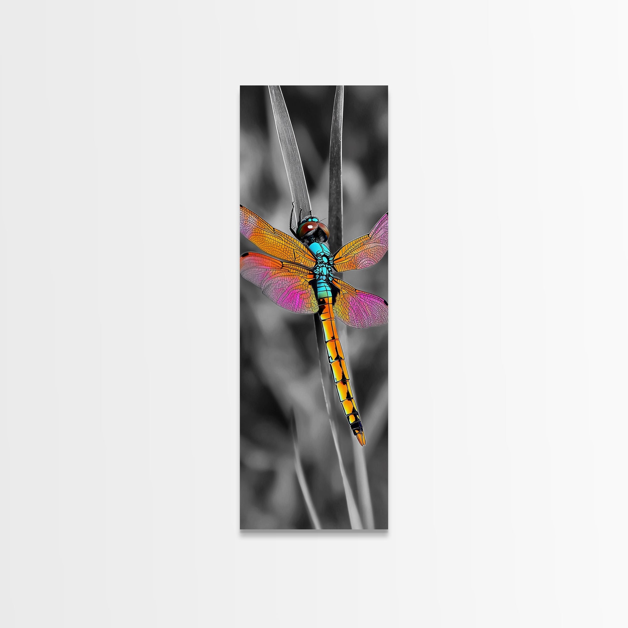 Vibrant Dragonfly, Garden Magic, Wing Detail, Nature Art – Framed Canvas Print, Living Room Wall Art, Botanical Decor, Color Pop Artwork