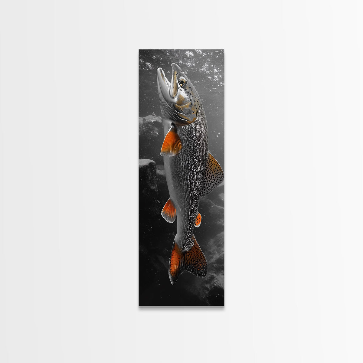 Trout Fishing Print, Underwater Scene, Orange Fins Fish, Rustic Wildlife, Framed Canvas Print, Cabin Decor, Man Cave Wall Art | | Wiccan Center