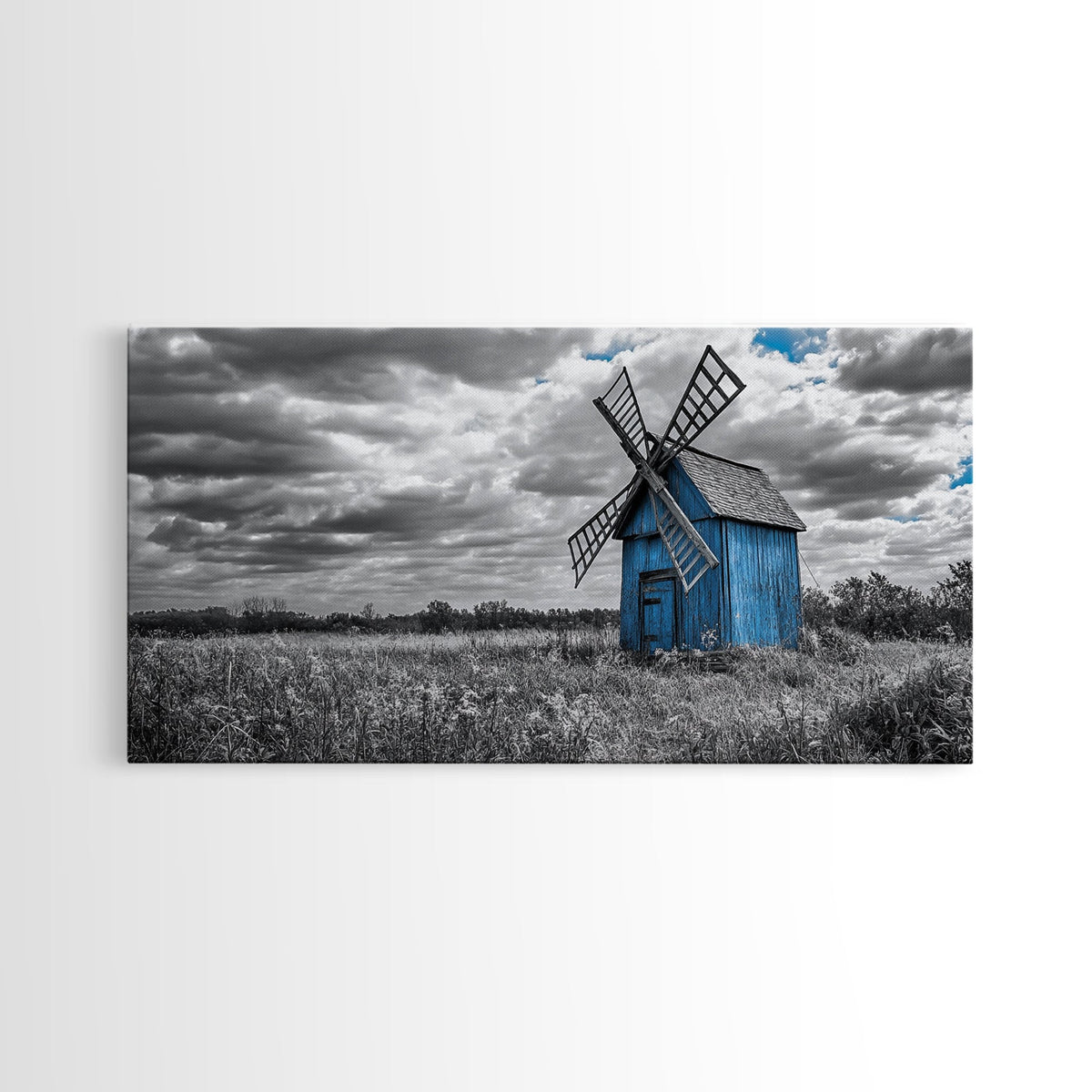 Blue Windmill, Rustic Field, Vintage Vibes, Countryside Charm, Framed Canvas Print, Farmhouse Wall Art, Autumn Rustic Decor, Barn Art | | Wiccan Center