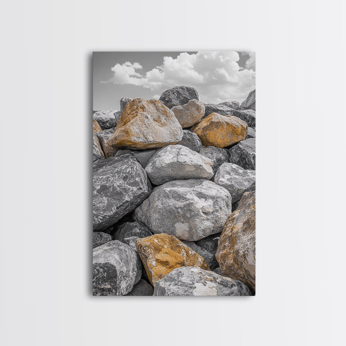 Golden Boulders, Earthy Texture, Nature Stones, Framed Canvas Print, Industrial Office Wall Art, Minimalist Landscape, Rock Photography | | Wiccan Center