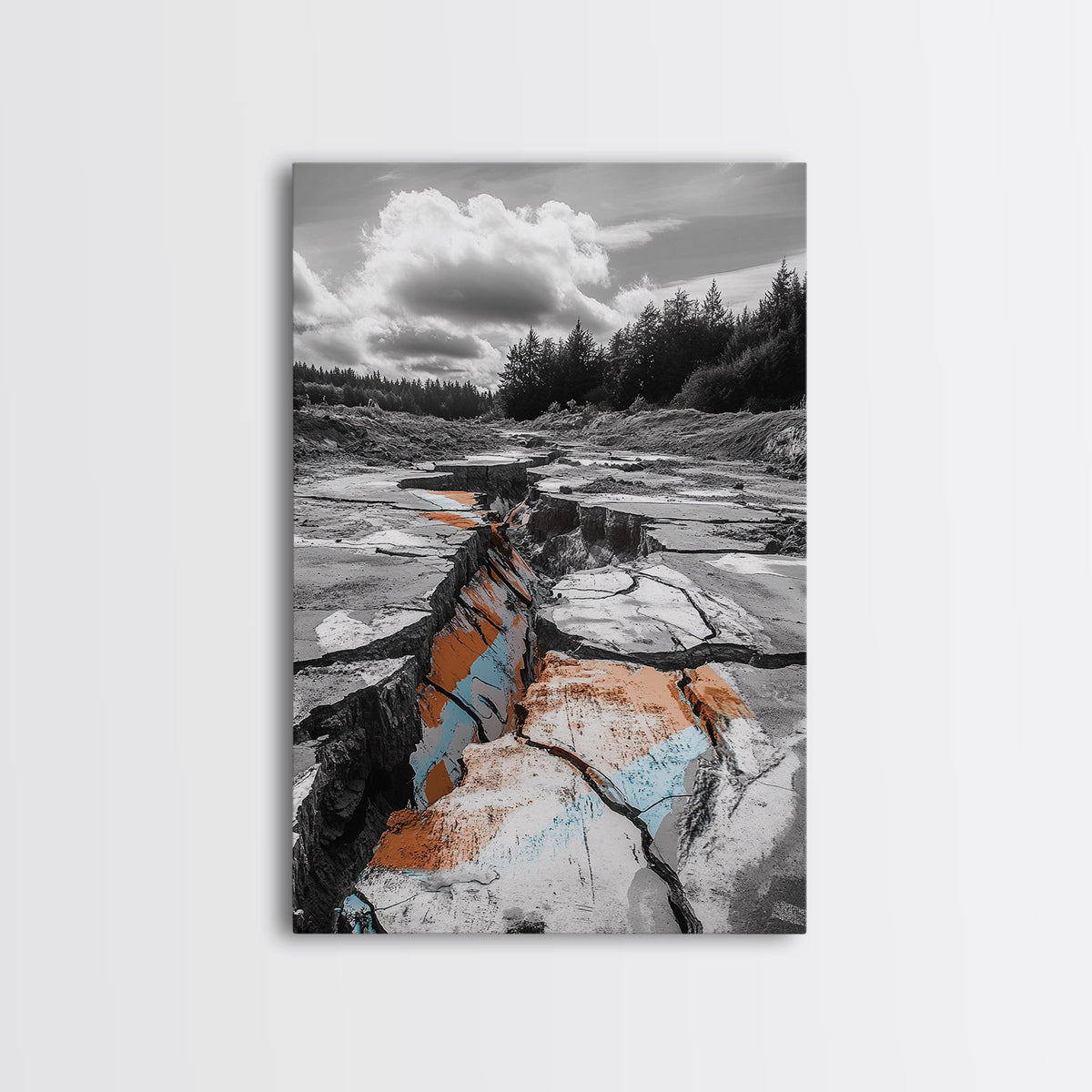 Cracked Earth, Desert Scene, Color Splash Photography, Framed Canvas Print, Modern Nature Wall Art, Industrial Decor, Earth Tones | | Wiccan Center
