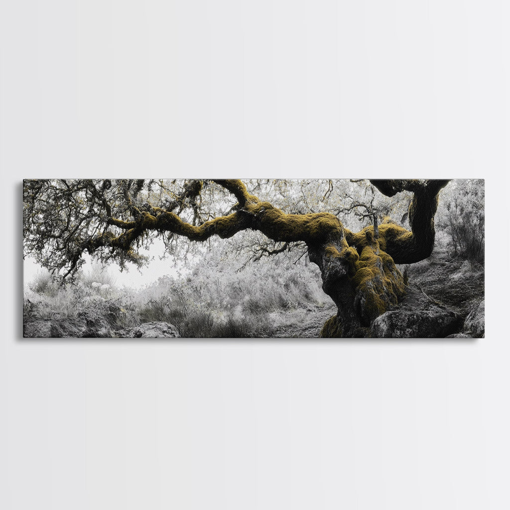 Twisted Oak, Mossy Branches, Forest Giant, Canvas Print, enchanted woodland art, fantasy living room decor, fairytale vibe | | Wiccan Center