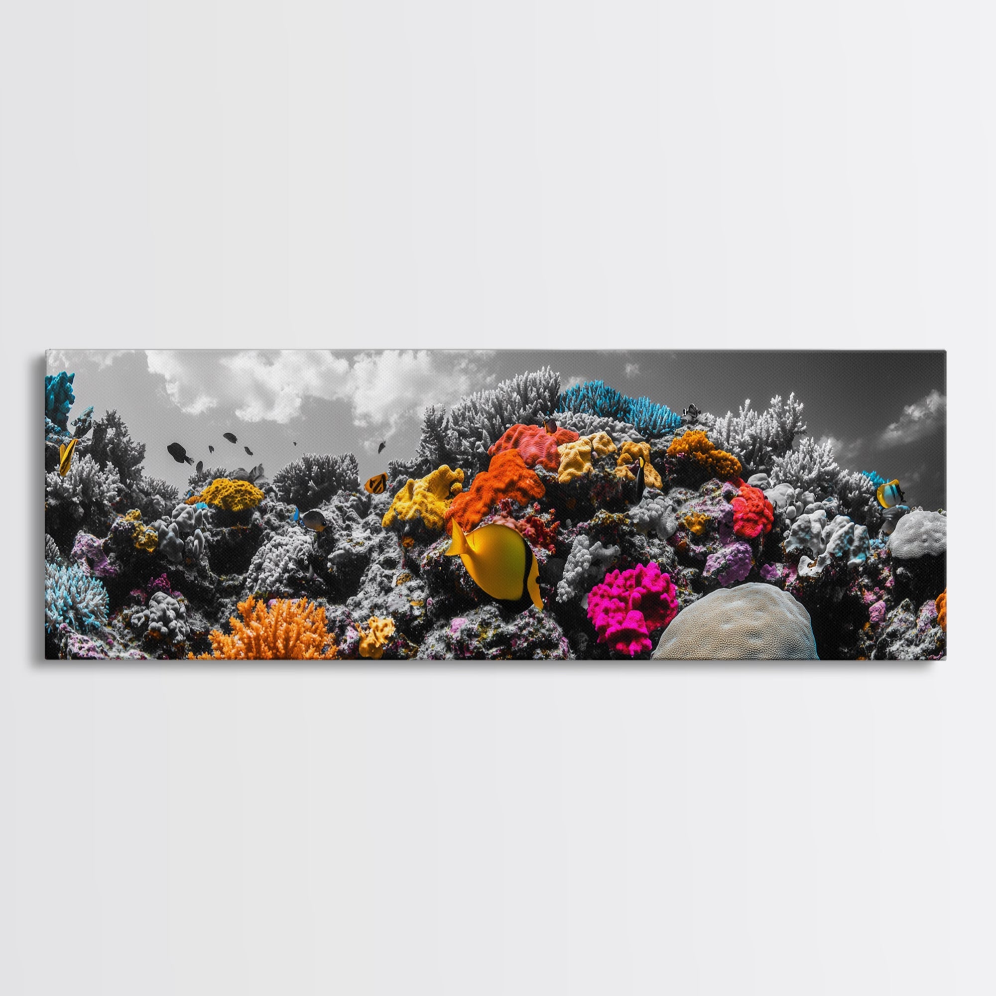 Vibrant Coral Reef, Tropical Fish Ocean Scene, Underwater Magic, Framed Canvas Print, Bathroom Wall Art, Colorful Nature Decor