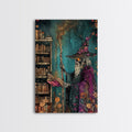 Halloween Eerie Wizard in Haunted Library Framed Canvas Print, Gothic Wall Art, Home Decor, Witchcraft Decor, Gift Idea, Enchanted Study | | Wiccan Center
