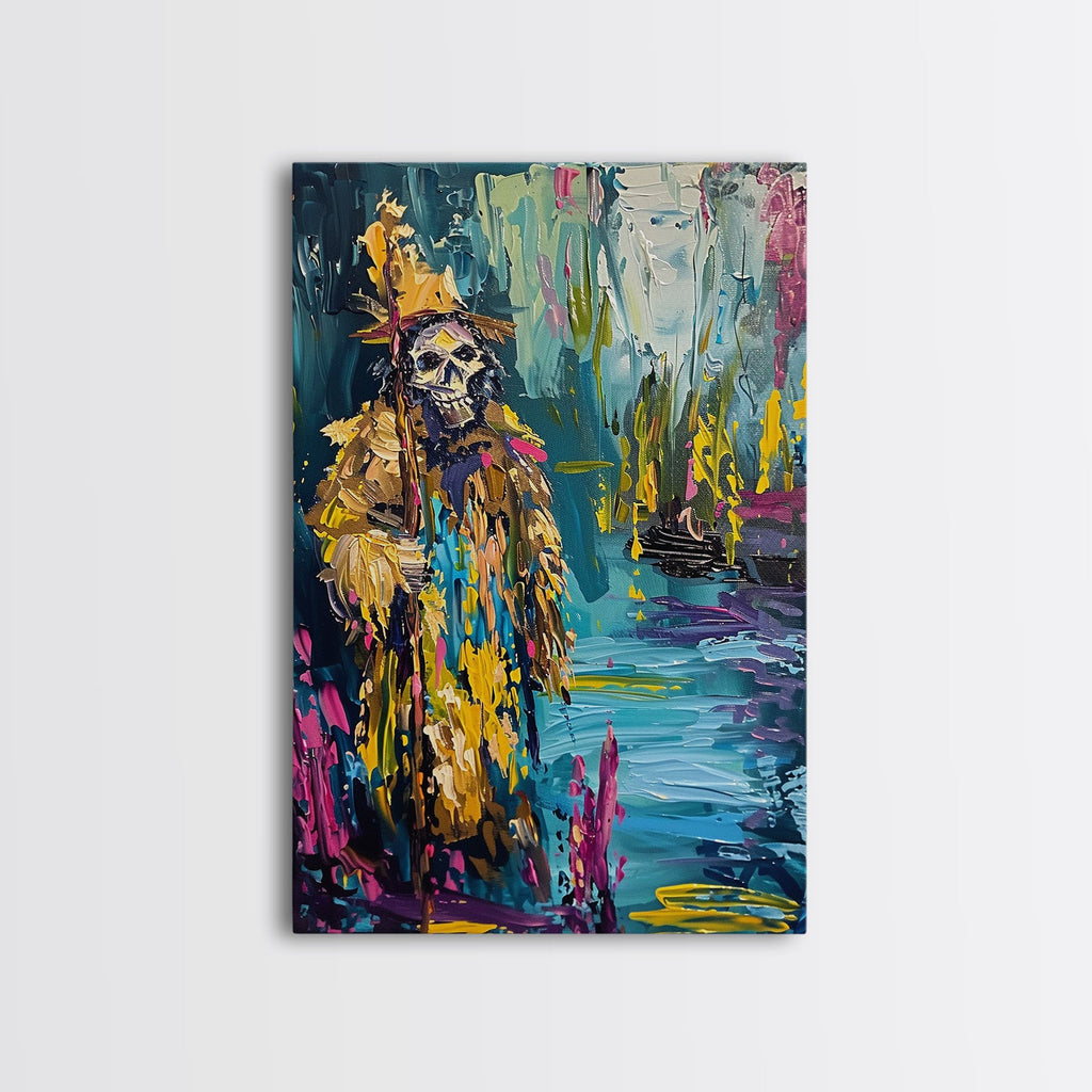 Halloween Skeleton Wizard, Framed Canvas Print, Wall Art, Home Decor, Spooky Artwork, Witchcraft Decor, Fantasy Art, Holiday Decor | | Wiccan Center