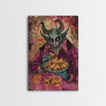 Spooky Demon Eating Chips Framed Canvas Print, Halloween Art, Unique Wall Art, Creepy Home Decor, Scary Art, Spooky Living Room Decor | | Wiccan Center