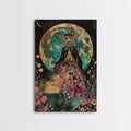 Spooky Witch with Cauldron Under Full Moon Framed Canvas Print | Halloween Witch Art | Witch Decor for Home | Magical Halloween Artwork | | Wiccan Center
