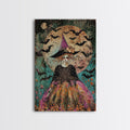 Whimsical Witch with Bats Under Full Moon, Framed Canvas Print, Spooky Halloween Art, Witch Decor, Magical Night, Enchanted Home Decor | | Wiccan Center