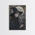 Witch with Wise Owl Under Full Moon, Framed Canvas Print, Mystical Witchcraft Art, Witch and Owl, Spooky Home Decor, Halloween Wall Art | | Wiccan Center