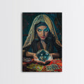 Enchanting Fortune Teller with Crystal Ball Under Moonlight - Mystical Witchcraft Framed Canvas Print, Halloween Gothic Home Decor | | Wiccan Center