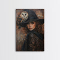 Witch with Crow in Spooky Forest - Halloween Art, Gothic Art, Spooky Decor, Dark Magic Art, Mysterious Portrait, Framed Canvas Print | | Wiccan Center