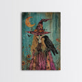 Witch with Owl in Magical Forest - Halloween Art, Gothic Art, Spooky Decor, Dark Magic Art, Enchanted Woods, Framed Canvas Print | | Wiccan Center