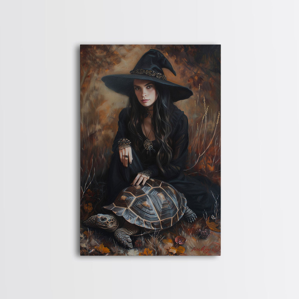 Witch with Mystical Elements - Halloween Art, Gothic Art, Spooky Decor, Dark Magic Art, Bewitching Portrait, Framed Canvas Print | | Wiccan Center