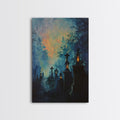 Haunted Cemetery Framed Canvas Print, Halloween Wall Art, Gothic Graveyard Art, Spooky Lantern Decor, Cemetery Lights, Horror Home Decor