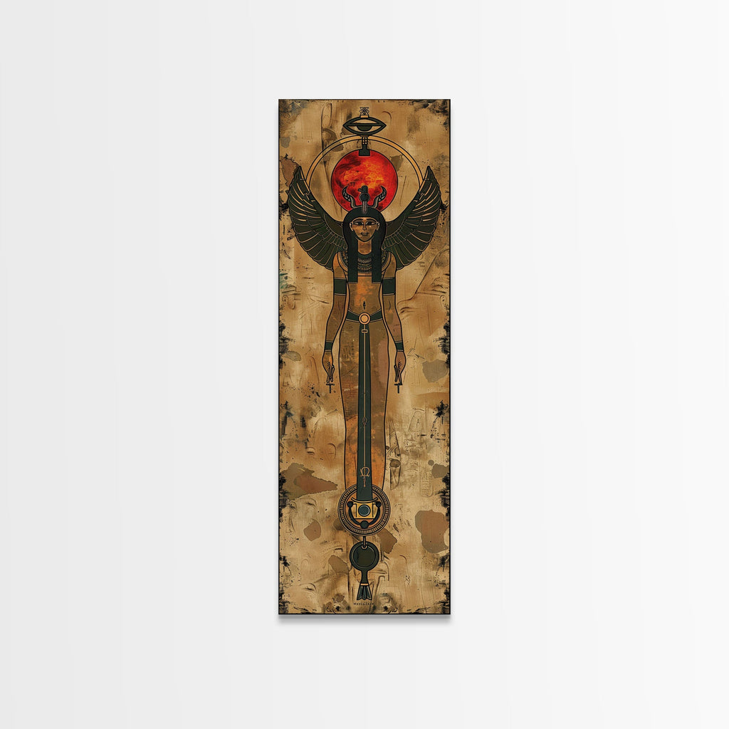 Egyptian Art Depiction of Goddess Isis - Framed Canvas Print, Midcentury Modern Wall Art, Skinny Art, Tall Art, Living Room Decor | | Wiccan Center