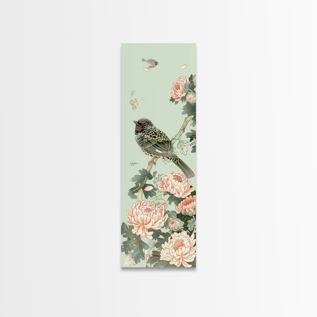 Japanese Style Art, Skinny Art, Tall Art, Birds And Chrysanthemums Wood Block Print Framed Canvas Print Ukiyo-e Art