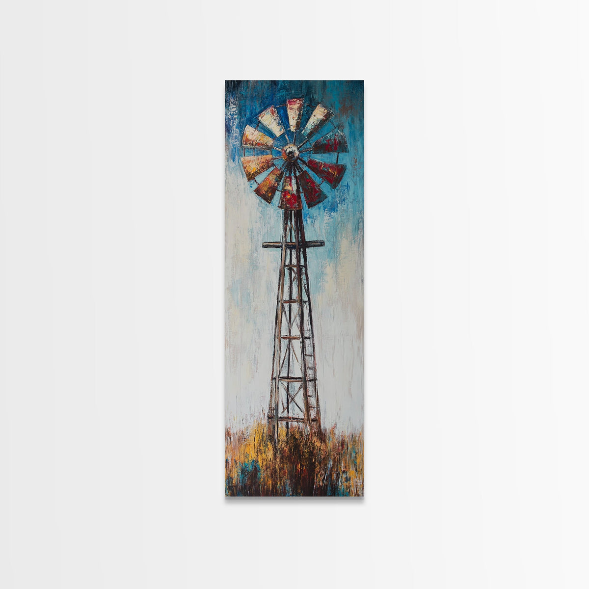Vintage Windmill Painting Framed Canvas Print windmill wall art rustic decor farmhouse art moody art vertical wall art extra wide art | | Wiccan Center
