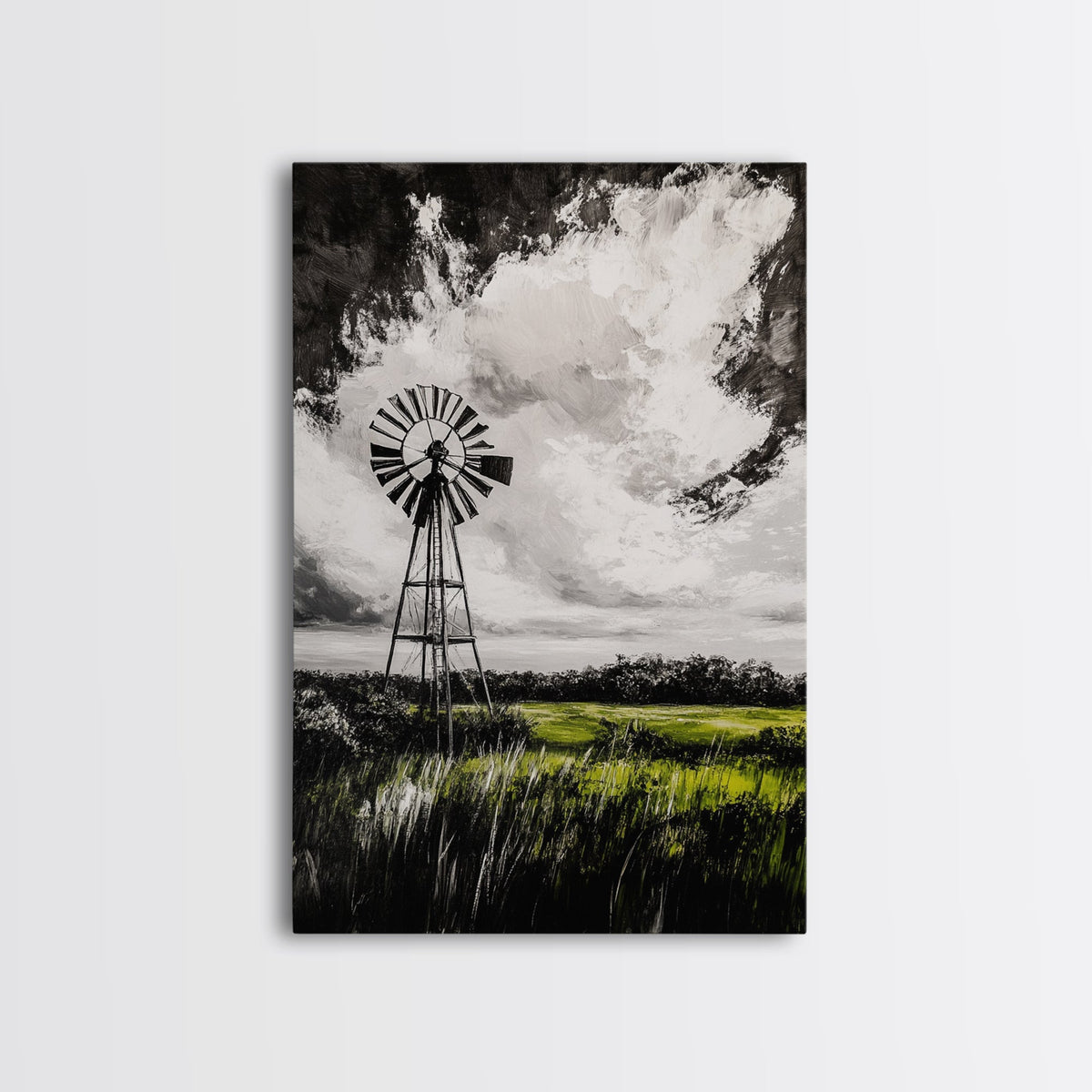 Black and White Windmill, windmill wall art, rustic decor, farmhouse art, landscape painting, framed canvas print, above bed wall art | | Wiccan Center