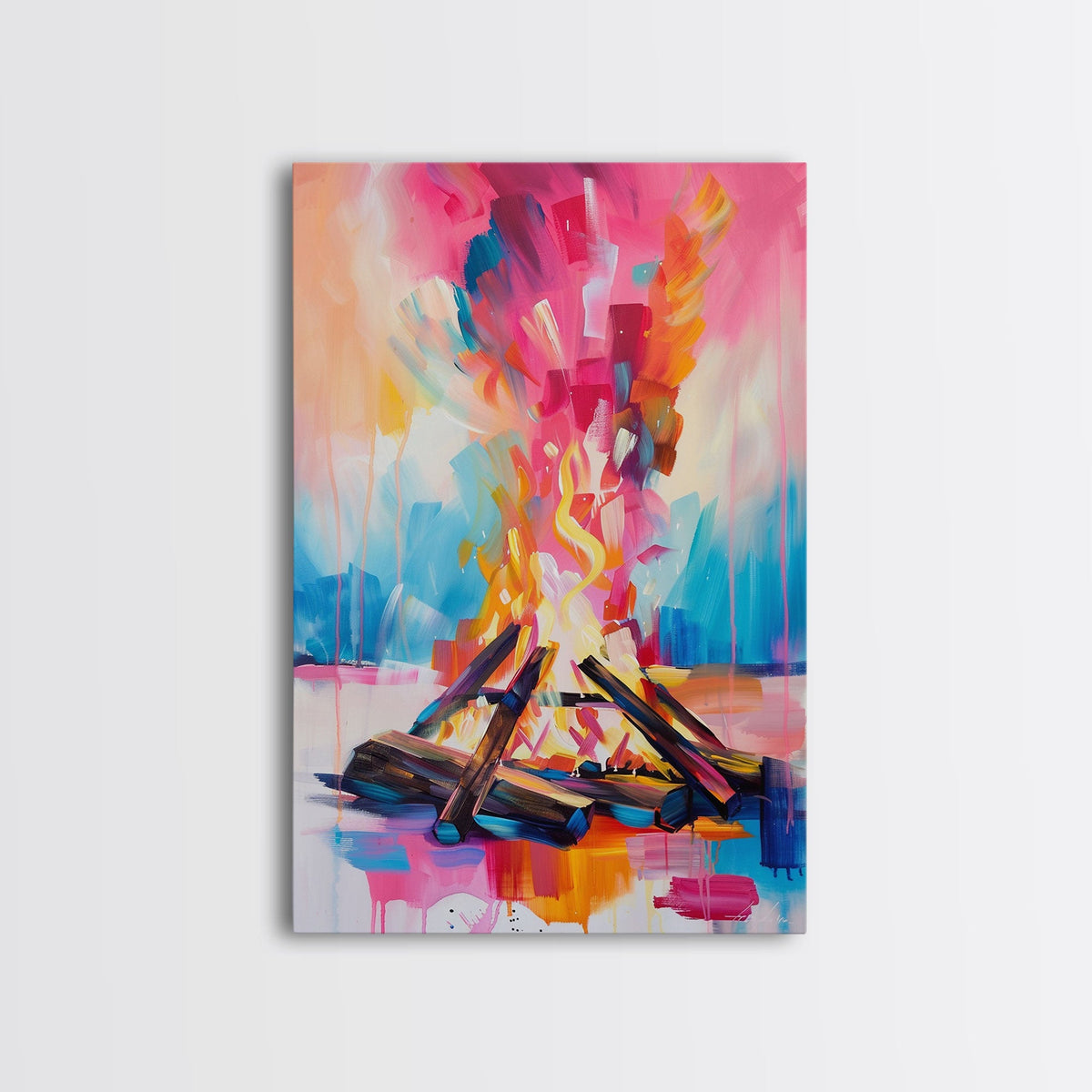 Abstract Campfire Framed Canvas Print - Colorful Fire Wall Art, Living Room Decor, Modern Artwork, Unique Nature Art for Bedroom and Office | | Wiccan Center