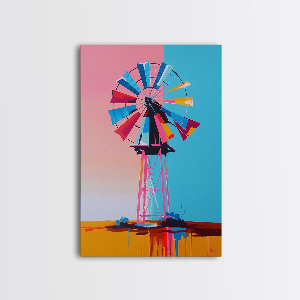 Bright Windmill Abstract Art - Framed Canvas Print, Whimsical Windmill Decor, Colorful Farmhouse Wall Art, Unique Living Room Decor | | Wiccan Center