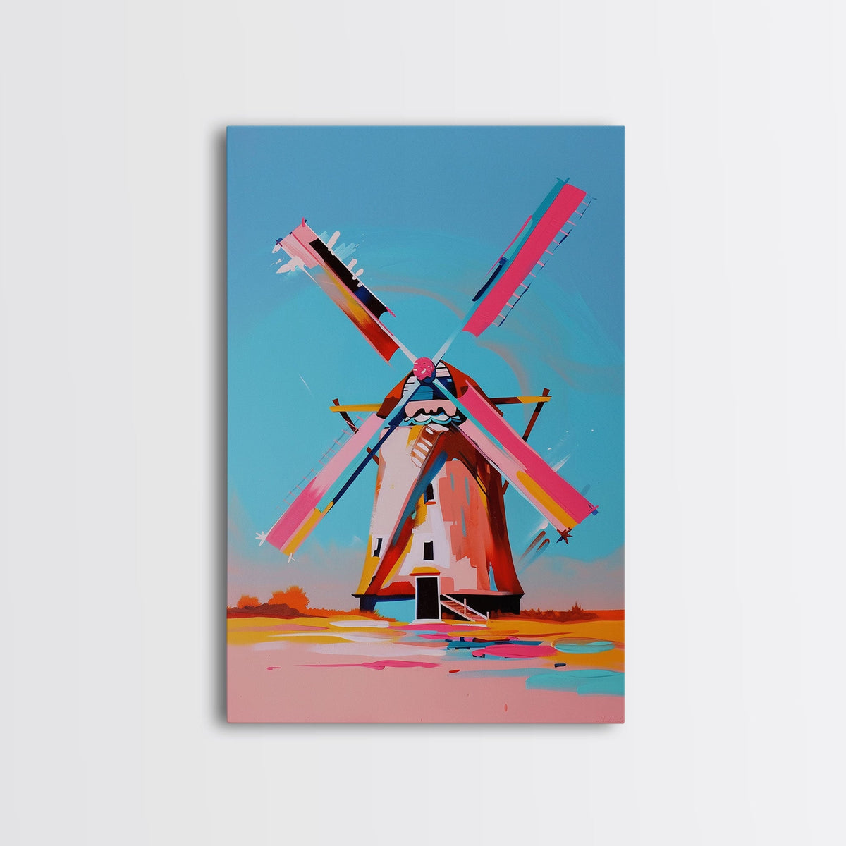 Playful Windmill Canvas Art - Framed Canvas Print, Modern Farmhouse Decor, Bright Windmill Wall Art, Vibrant Bedroom Artwork | | Wiccan Center