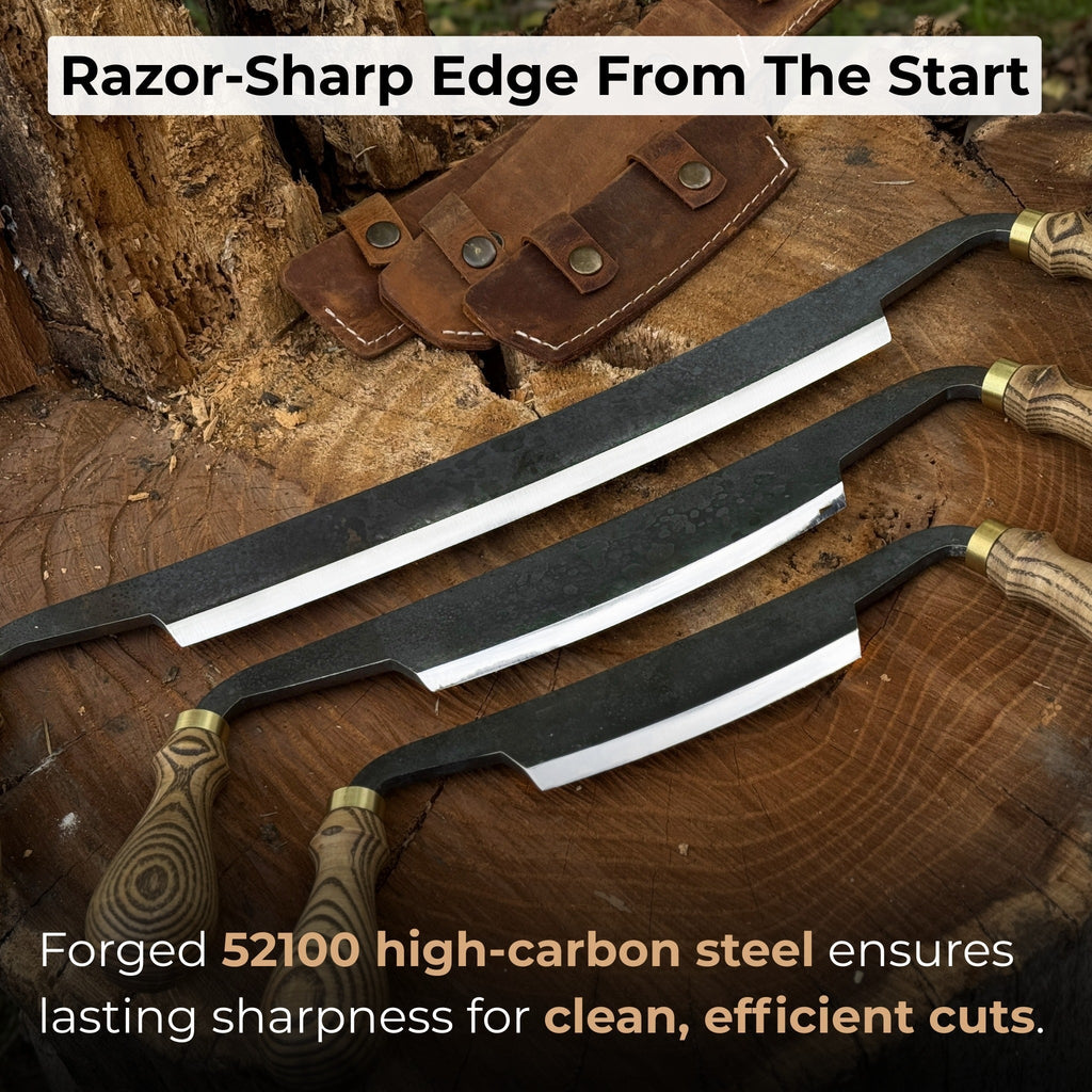 3-Piece Curved Drawknife (Palm Handles) Set | Tool Sets | Wiccan Center