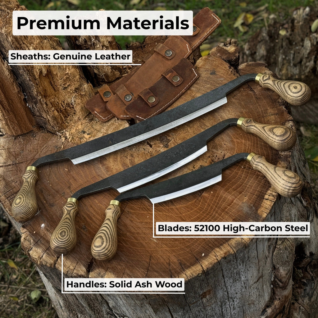 3-Piece Curved Drawknife (Palm Handles) Set | Tool Sets | Wiccan Center