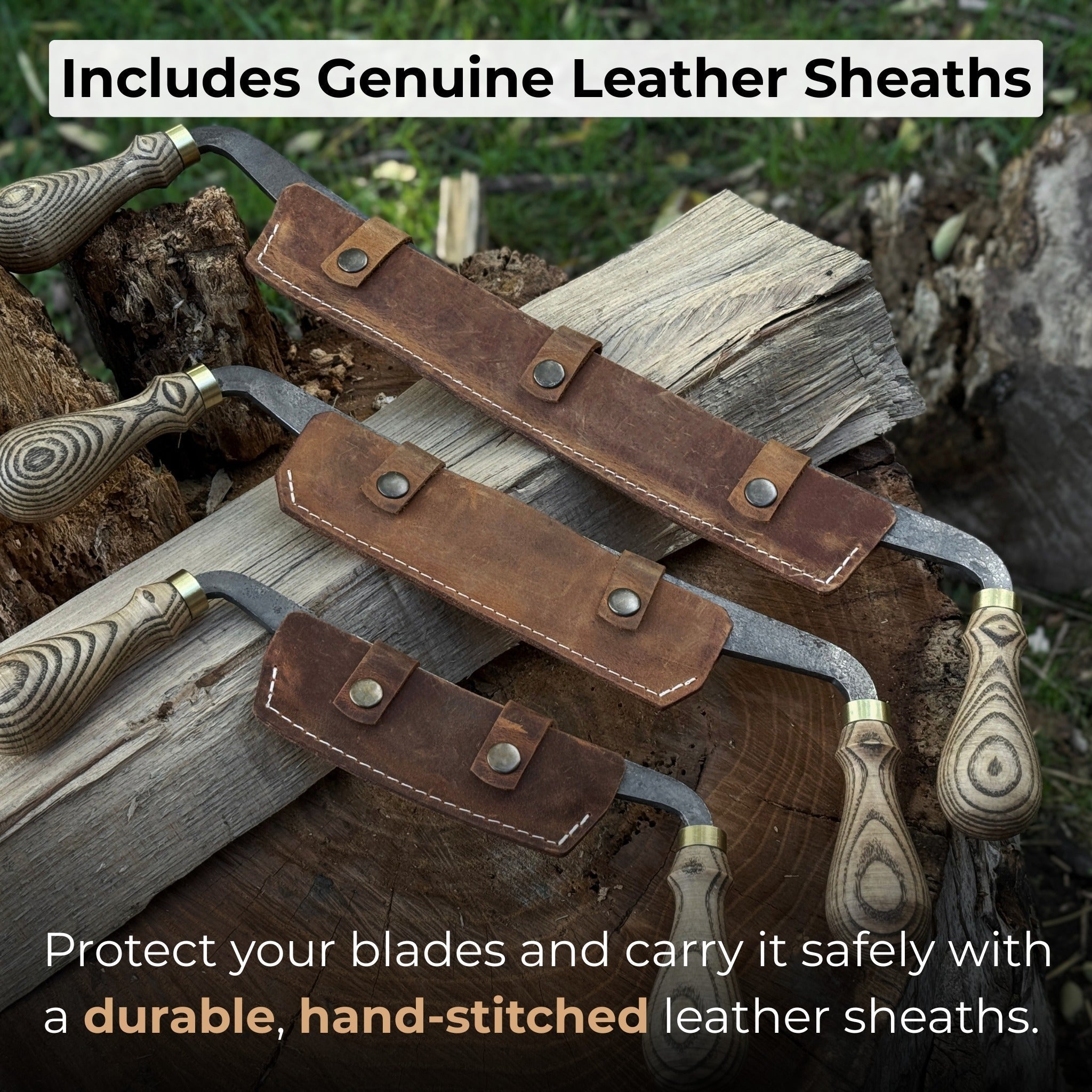 3-Piece Curved Drawknife (Palm Handles) Set | Tool Sets | Wiccan Center