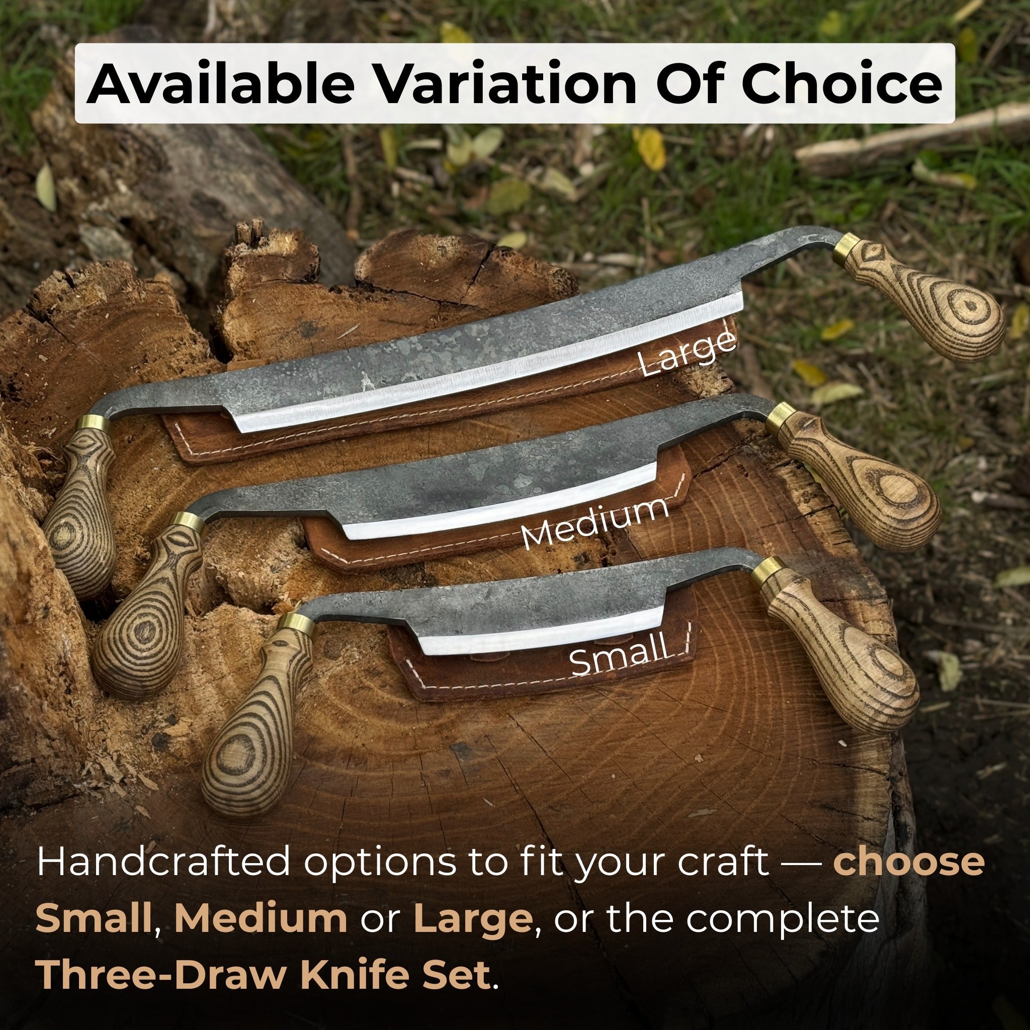 3-Piece Curved Drawknife (Palm Handles) Set | Tool Sets | Wiccan Center