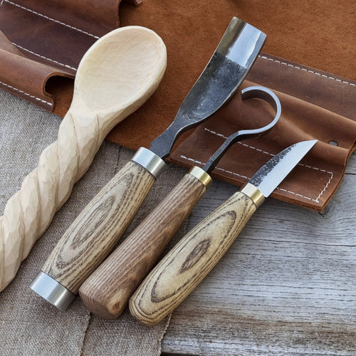 3-Piece Spoon Carving Set with Leather Roll | Tool Sets | Wiccan Center