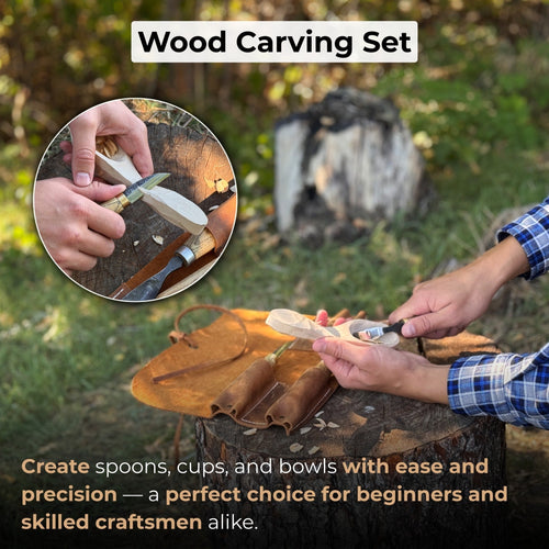 3-Piece Spoon Carving Set with Leather Roll | Tool Sets | Wiccan Center
