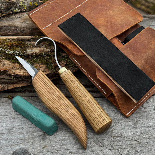 3-Piece Wood Carving Knife Set – Whittling Knife, Hook Knife & Leather Strop | Tool Sets | Wiccan Center