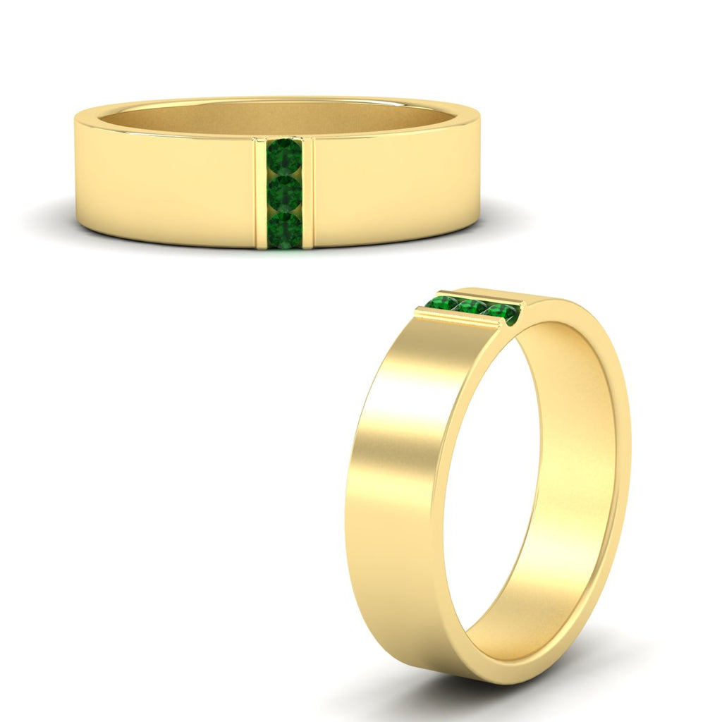 3 Stone Mens Flat Gemstone Band