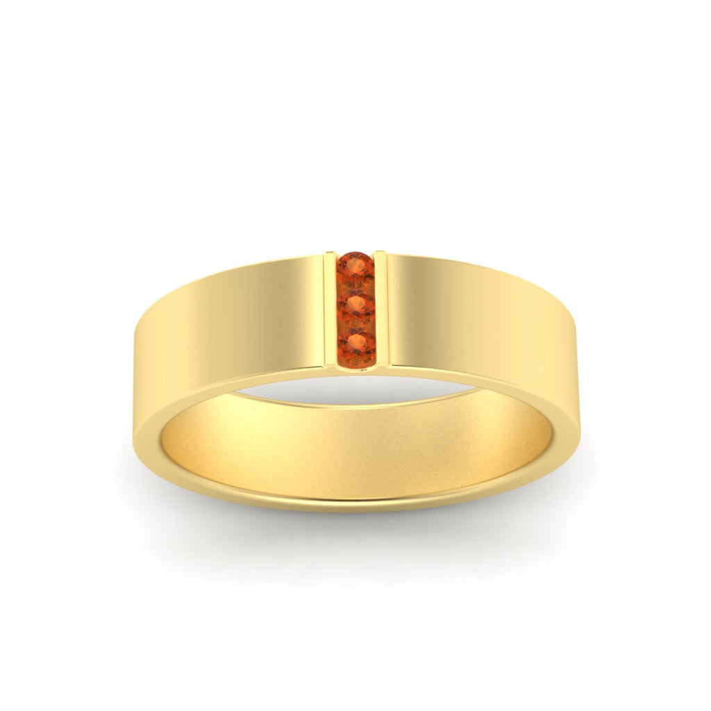 3 Stone Mens Flat Gemstone Band