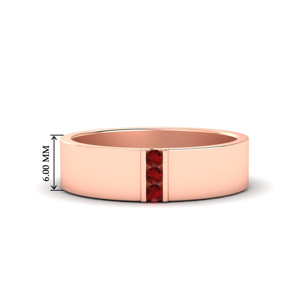 3 Stone Mens Flat Gemstone Band