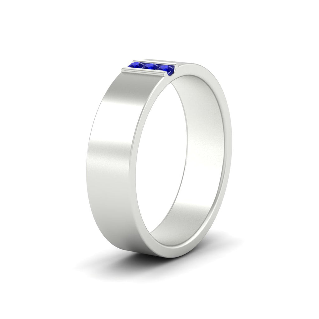 3 Stone Mens Flat Gemstone Band