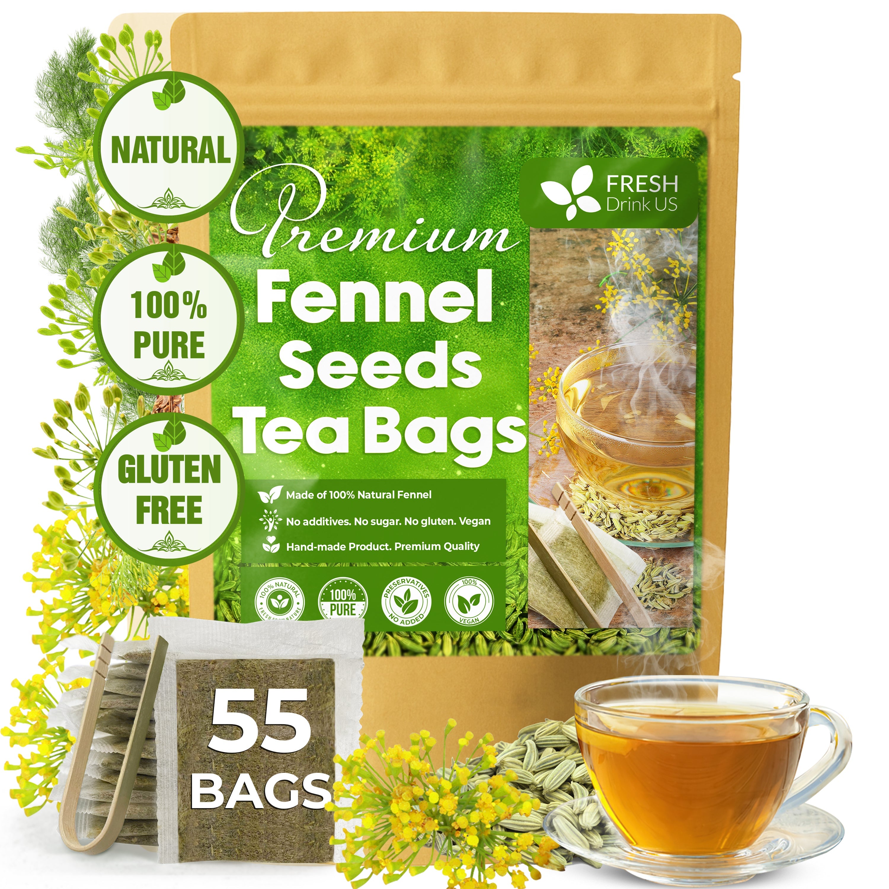 Premium Fennel Tea Bags, 100% Natural & Pure from Fennel Seeds. Fennel Seed Herbal Tea. Fennel Seed Tea. Made with Natural Material Tea Bags. No Sugar, No Caffeine, No Gluten, Vegan. | Tea | Wiccan Center