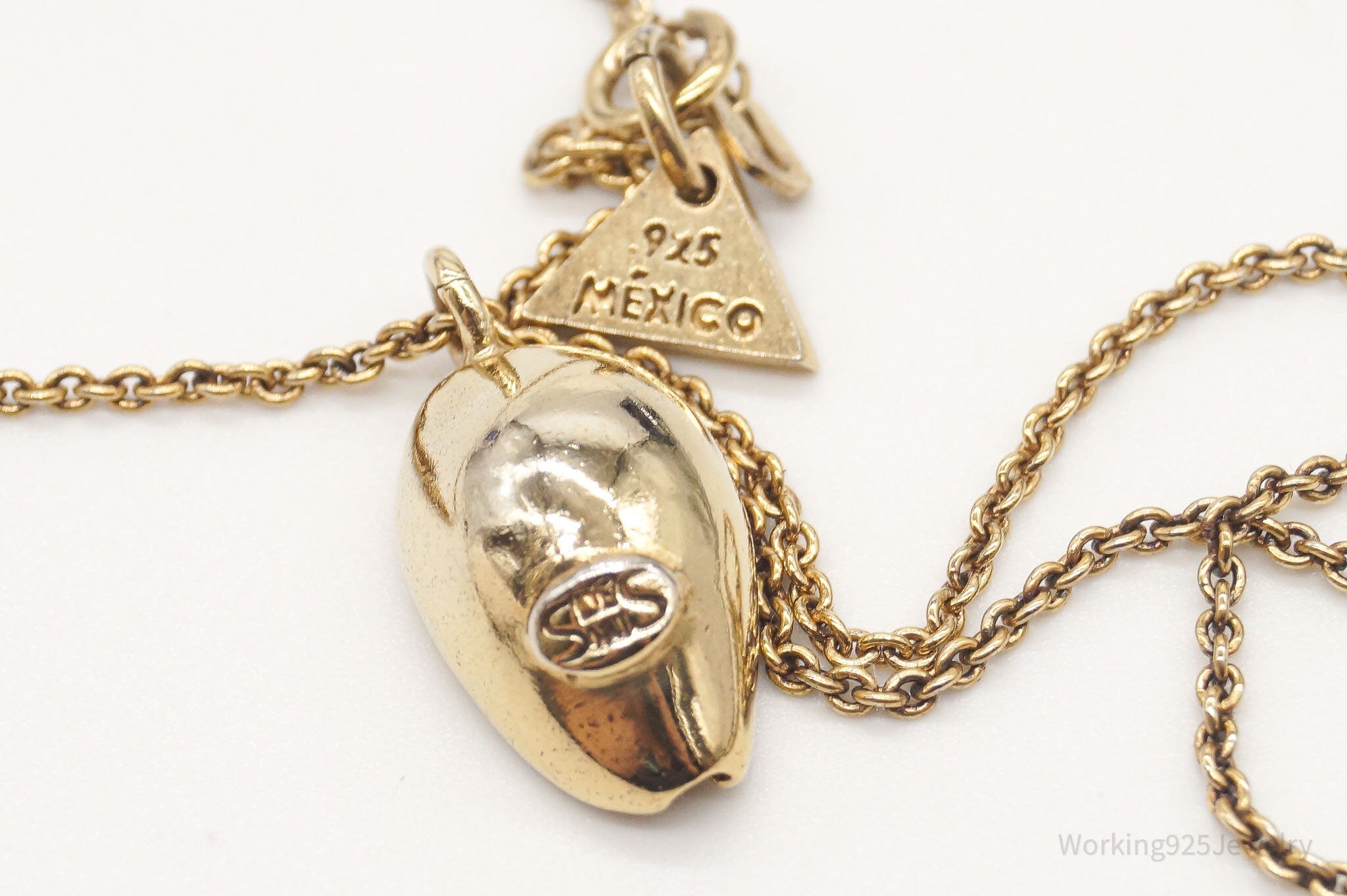 Vintage Mexico Designer Coffee Bean Gold Vermeil Sterling Silver Necklace 16" | Jewelry > Necklaces > Pendants | Wiccan Center