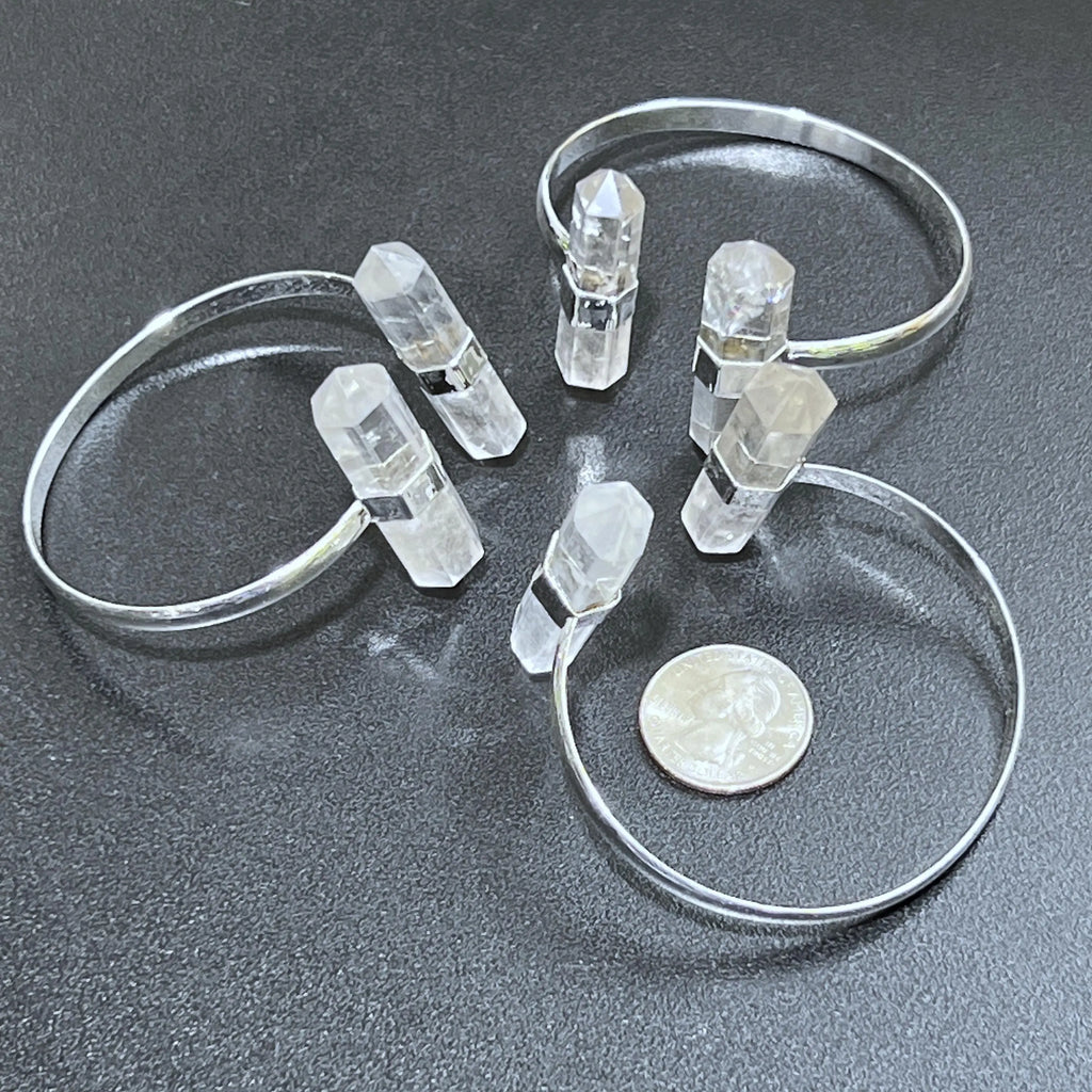 Quartz Crystal Point Adjustable Cuff Bangle Bracelet (Silver Plated) Costume Jewelry Supply | Jewelry > Bracelets > Cuff Bracelets | Wiccan Center