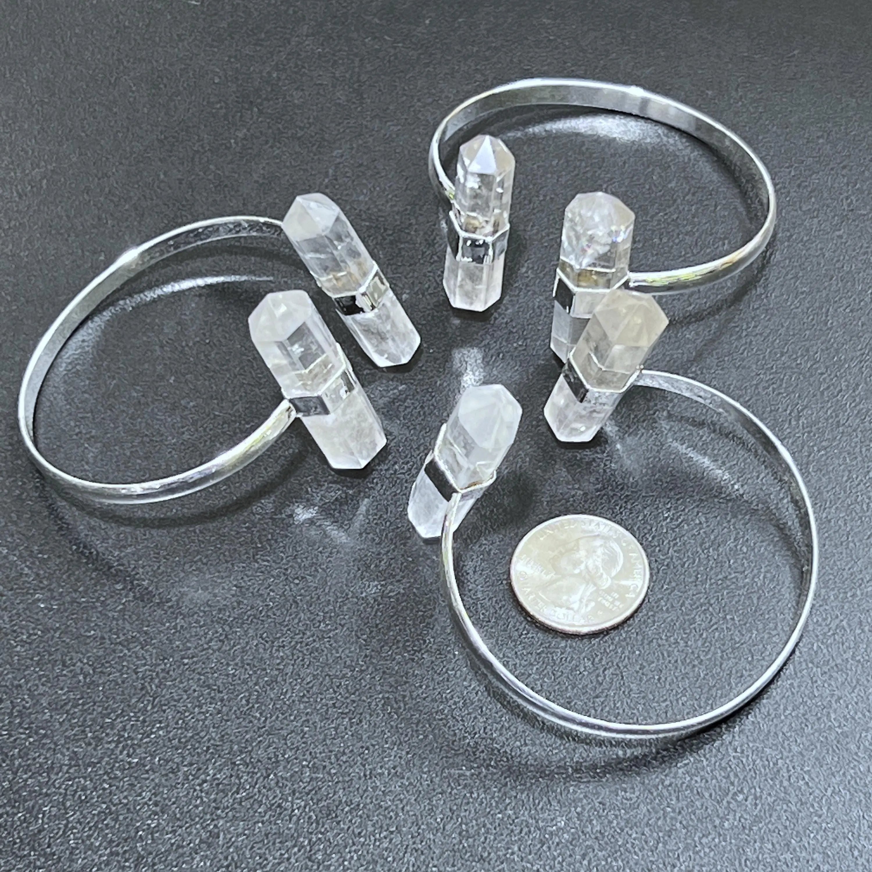 Quartz Crystal Point Adjustable Cuff Bangle Bracelet (Silver Plated) Costume Jewelry Supply | Jewelry > Bracelets > Cuff Bracelets | Wiccan Center