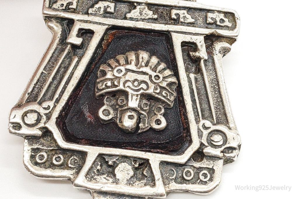 RARE Large Mexico Designer Aduna Aztec Leather Sterling Silver Pendant | Jewelry > Necklaces > Pendants | Wiccan Center