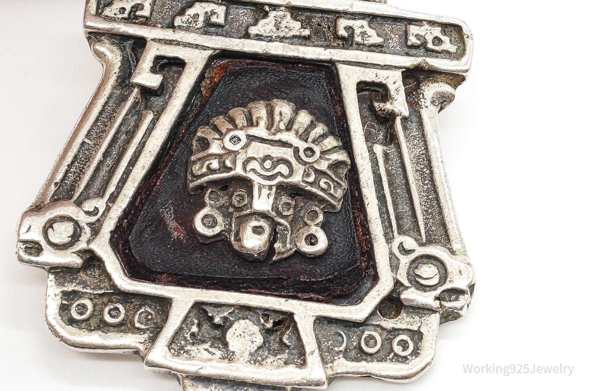 RARE Large Mexico Designer Aduna Aztec Leather Sterling Silver Pendant | Jewelry > Necklaces > Pendants | Wiccan Center