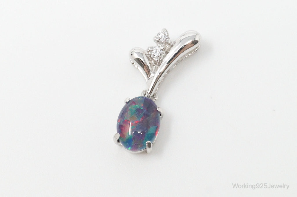 Vintage Opal Cubic Zirconia Sterling Silver Necklace Pendant | Jewelry > Necklaces > Pendants | Wiccan Center