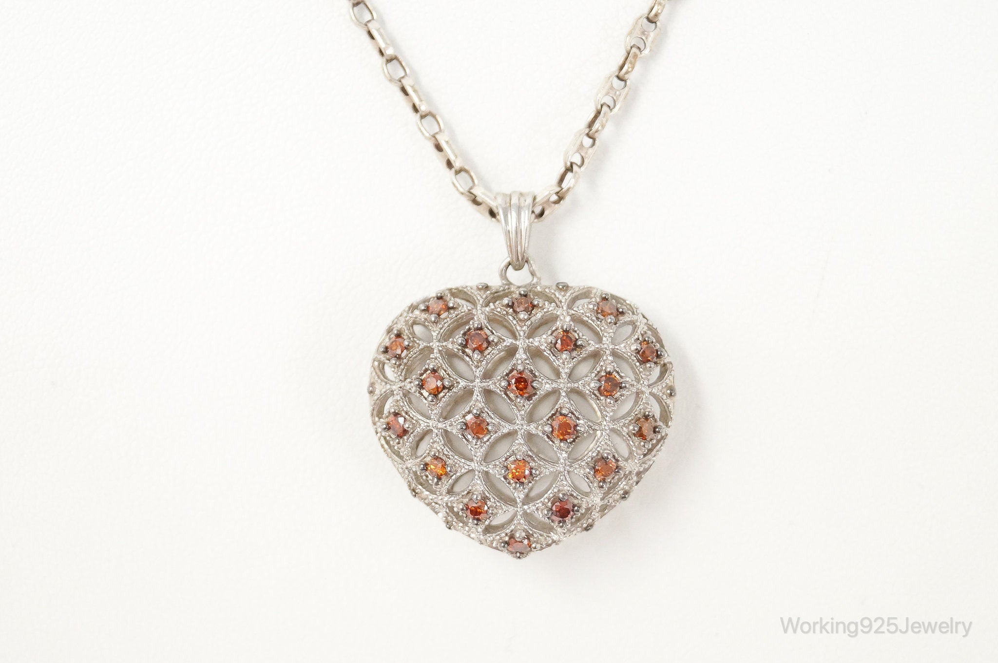 Designer Orange Cubic Zirconia Sterling Silver Heart Necklace | Jewelry > Necklaces > Pendants | Wiccan Center