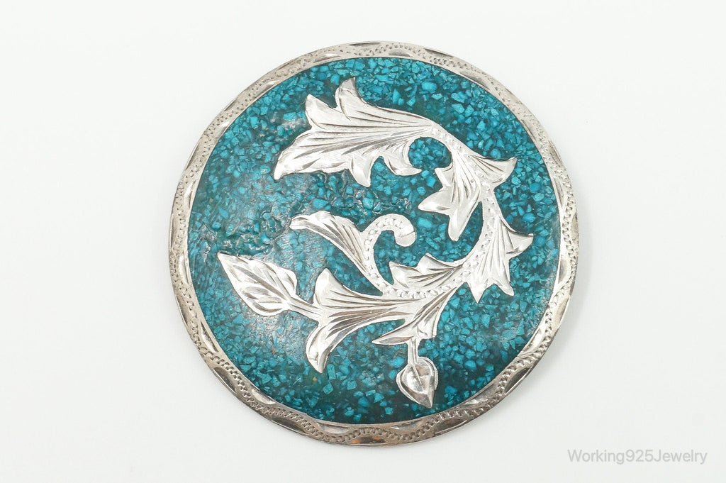 Vintage Mexico Handmade Crushed Turquoise Sterling Silver Pendant Pin | Jewelry > Necklaces > Pendants | Wiccan Center