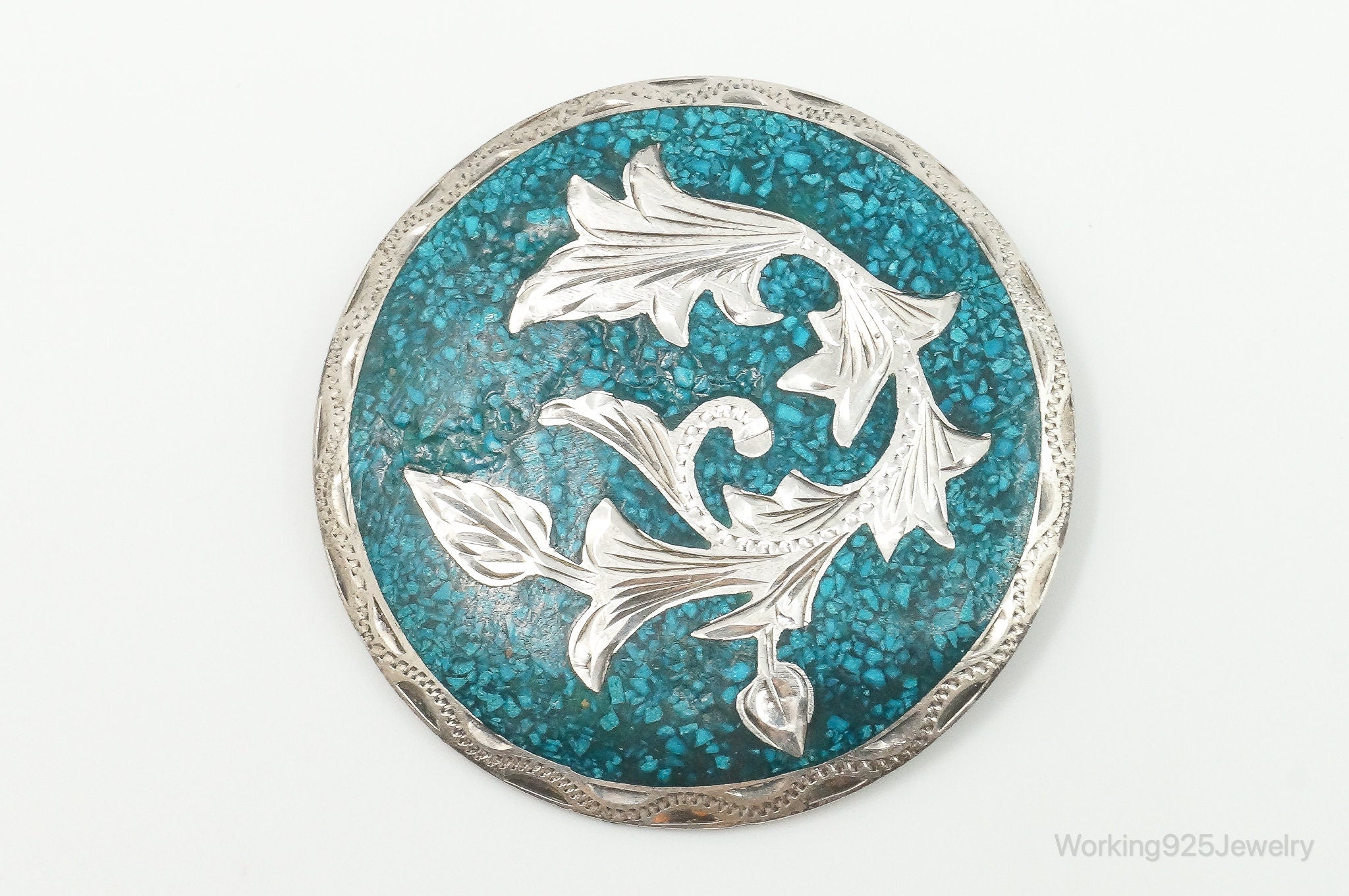Vintage Mexico Handmade Crushed Turquoise Sterling Silver Pendant Pin | Jewelry > Necklaces > Pendants | Wiccan Center
