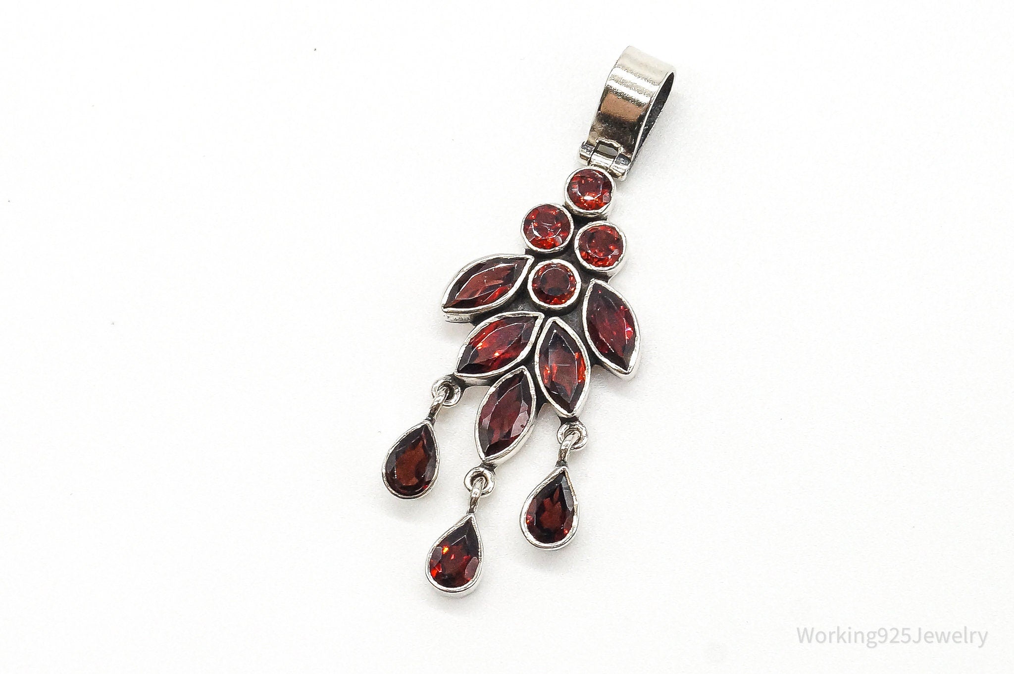 Vintage Garnet Bali Style Sterling Silver Dangle Pendant | Jewelry > Necklaces > Pendants | Wiccan Center
