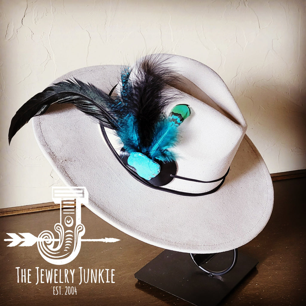 Marabou Blue Spotted Feather & Turquoise Slab Hat Band + Choice of Hat 986a | Hat | Wiccan Center