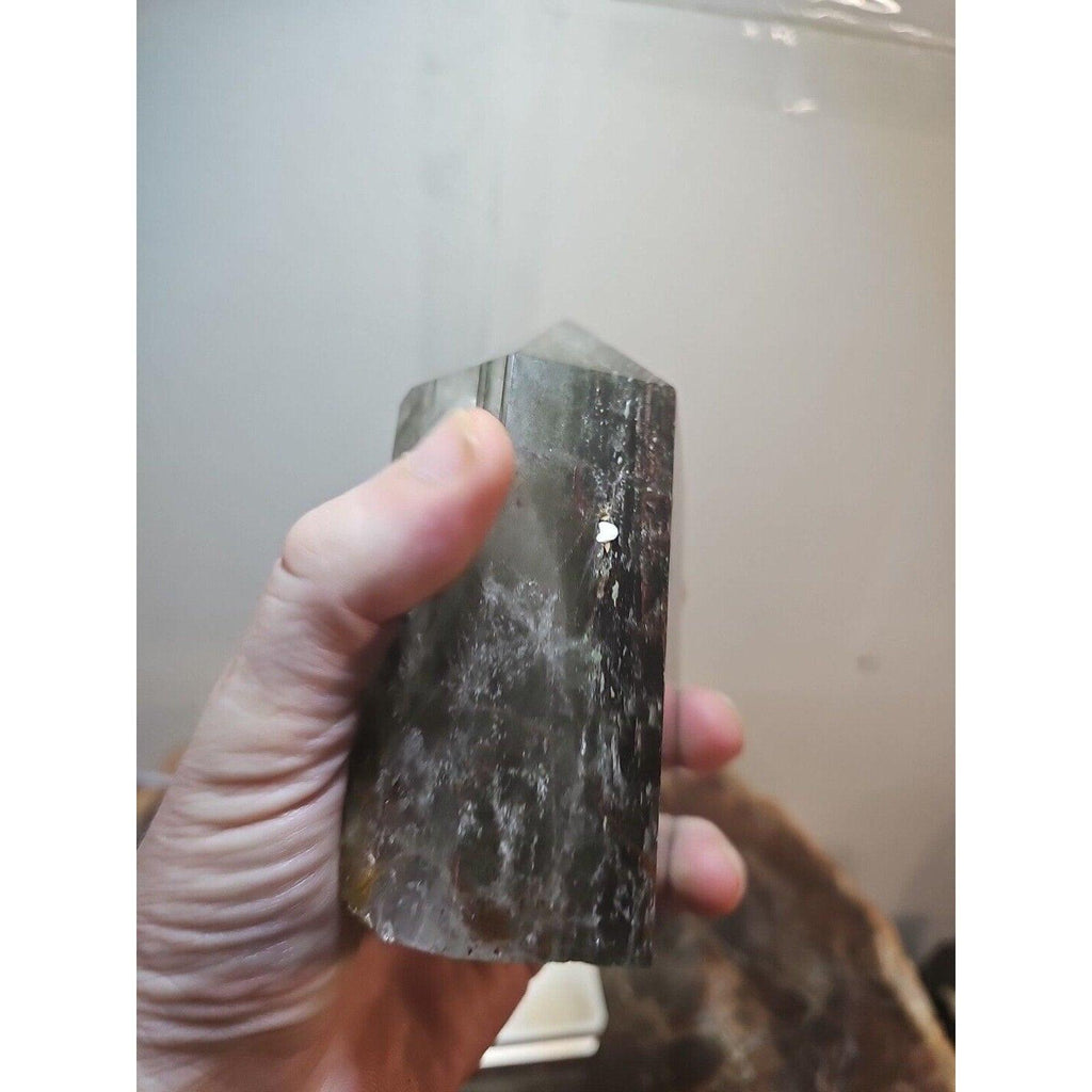 Green Ghost Phantom Quartz Crystal Obelisk — 1.73 lbs, Madagascar | CrystalCloud Company | Crystal Points & Towers | Wiccan Center