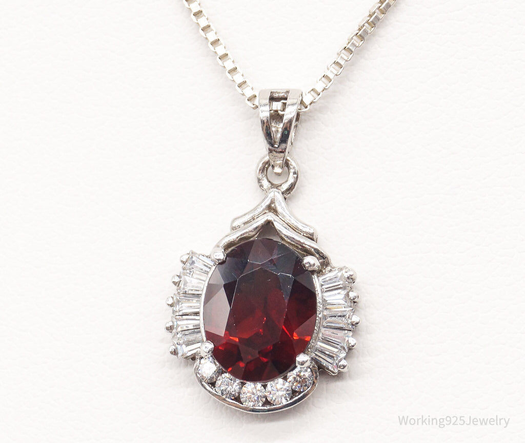 Vintage Garnet Cubic Zirconia Sterling Silver Necklace | Jewelry > Necklaces > Pendants | Wiccan Center
